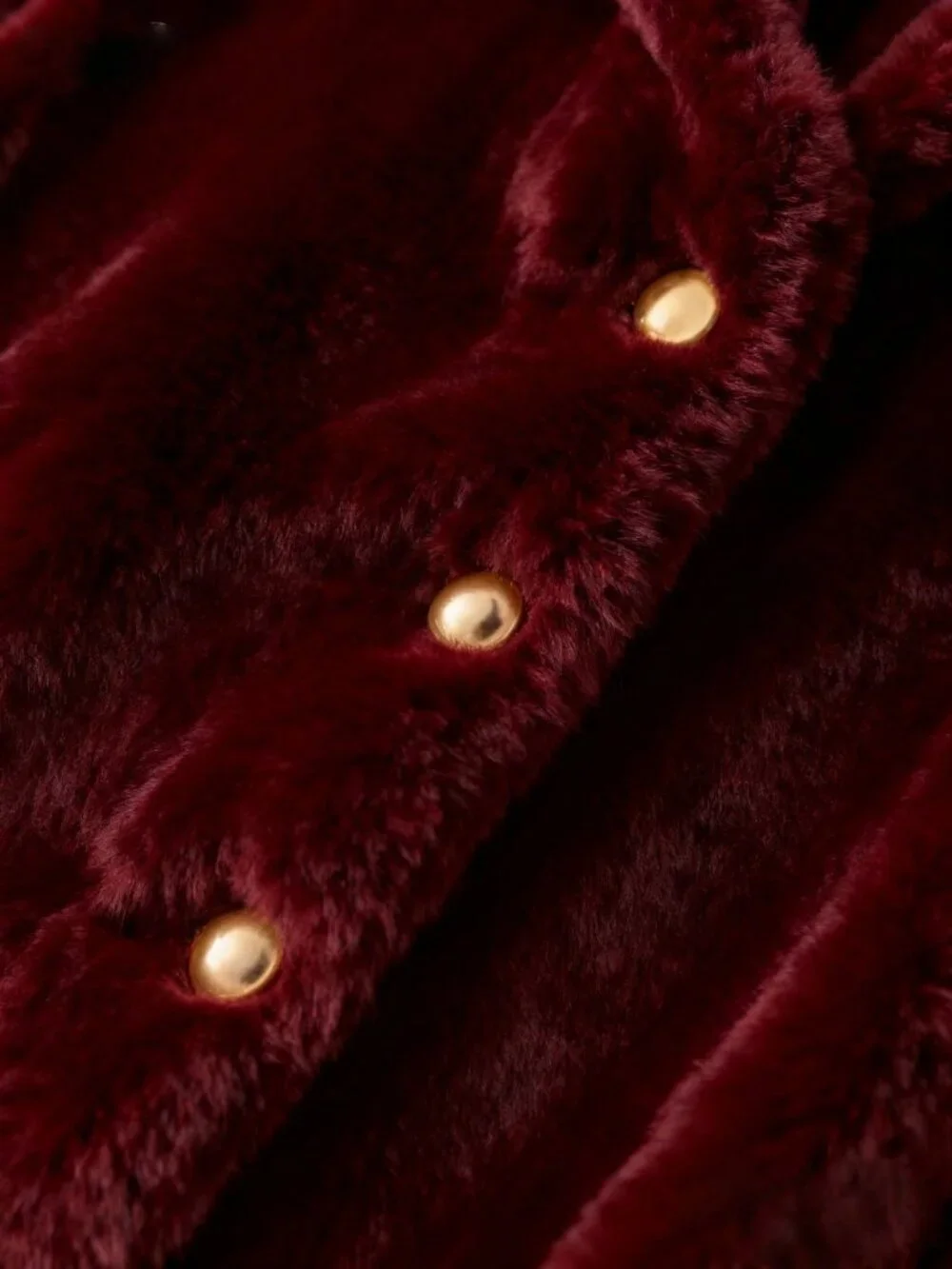 Burgundy Casual Women's Round Neck Front Button Faux Fur Jacket